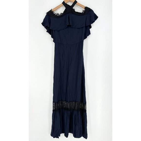 Alice + Olivia Navy Mitsy Lace Trim Maxi Dress Women’s 4 READ - Picture 4 of 12